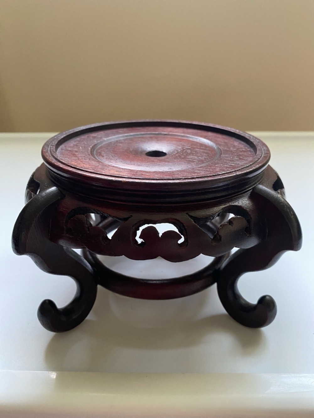 Vintage Chinese Carved Wood Round Display Stand Top Inside Rim 5" W - #13